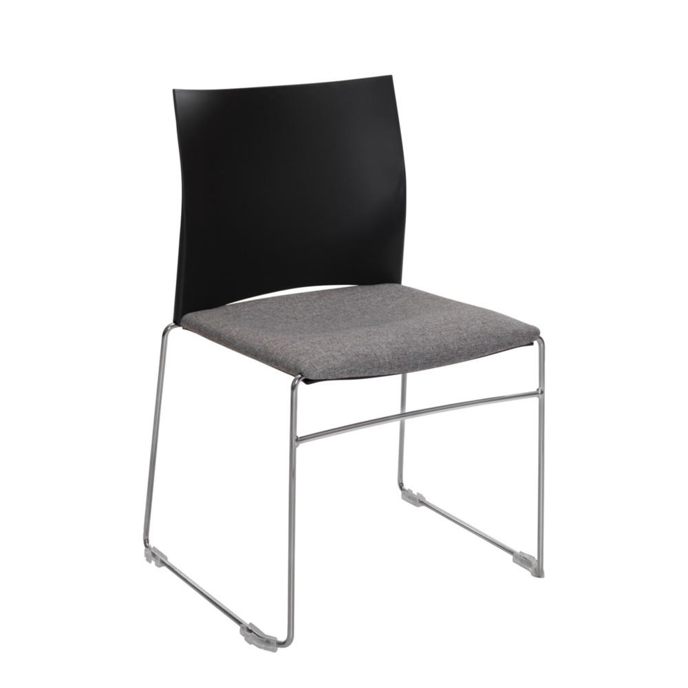 Chaise de runion et visiteur Pixel - dossier en polypropylne noir - assise en tissu M1 gris - pitement fil chrom mtal