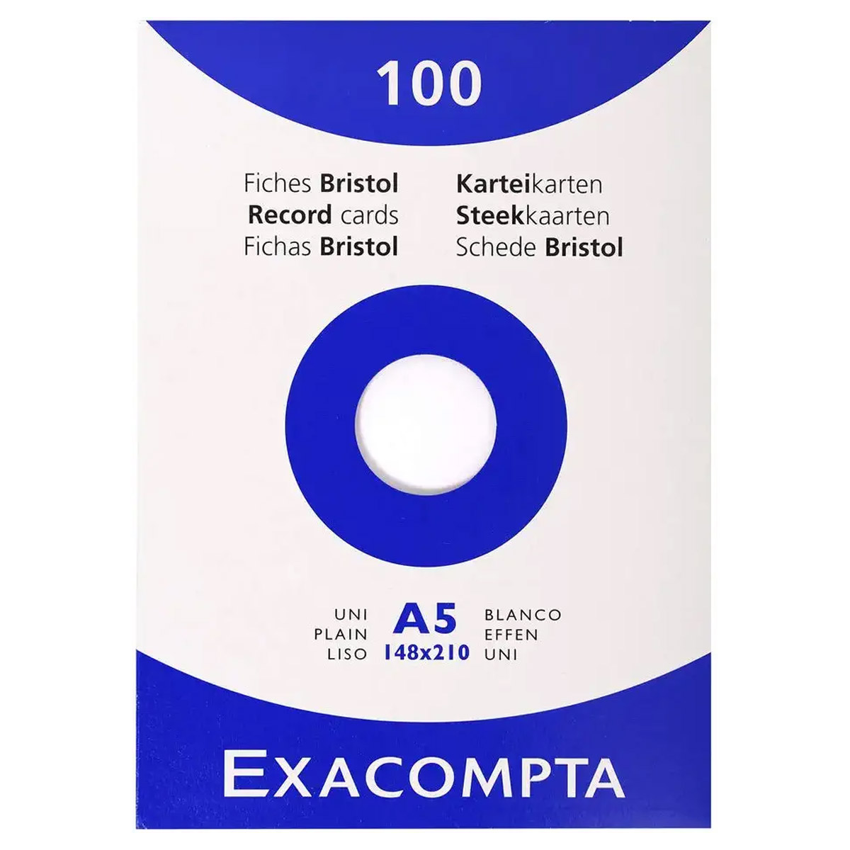 Etui de 100 fiches bristol Exacompta non perfores 148x210mm (A5) unies Blanc