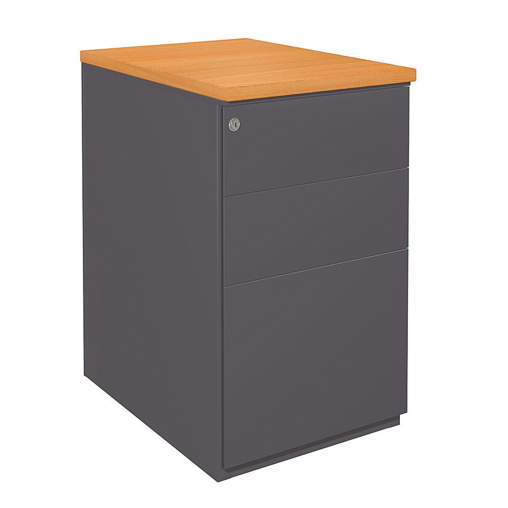 Caisson hauteur bureau mtal - NF Environnement - anthracite top htre - H72 x L 42 x P 60 cm