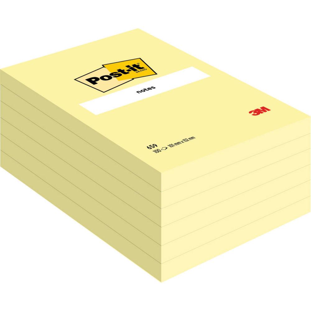 Notes repositionnables Post-it 102 x 152 mm - Jaune canari - Lot de 12 blocs de 100 feuilles