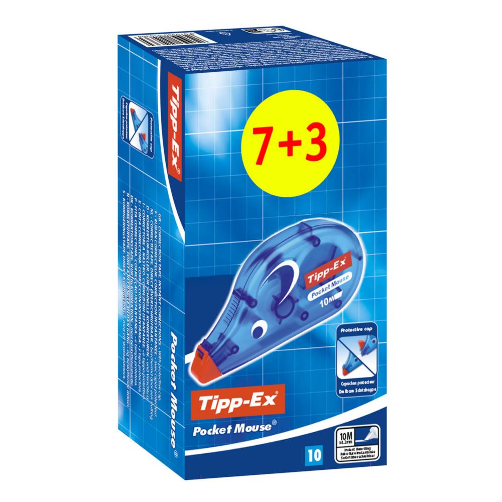 Tipp-Ex Pocket Mouse Rubans Correcteurs - 10 m x  4,2 mm Blanc translucide - Pack 7 + 3