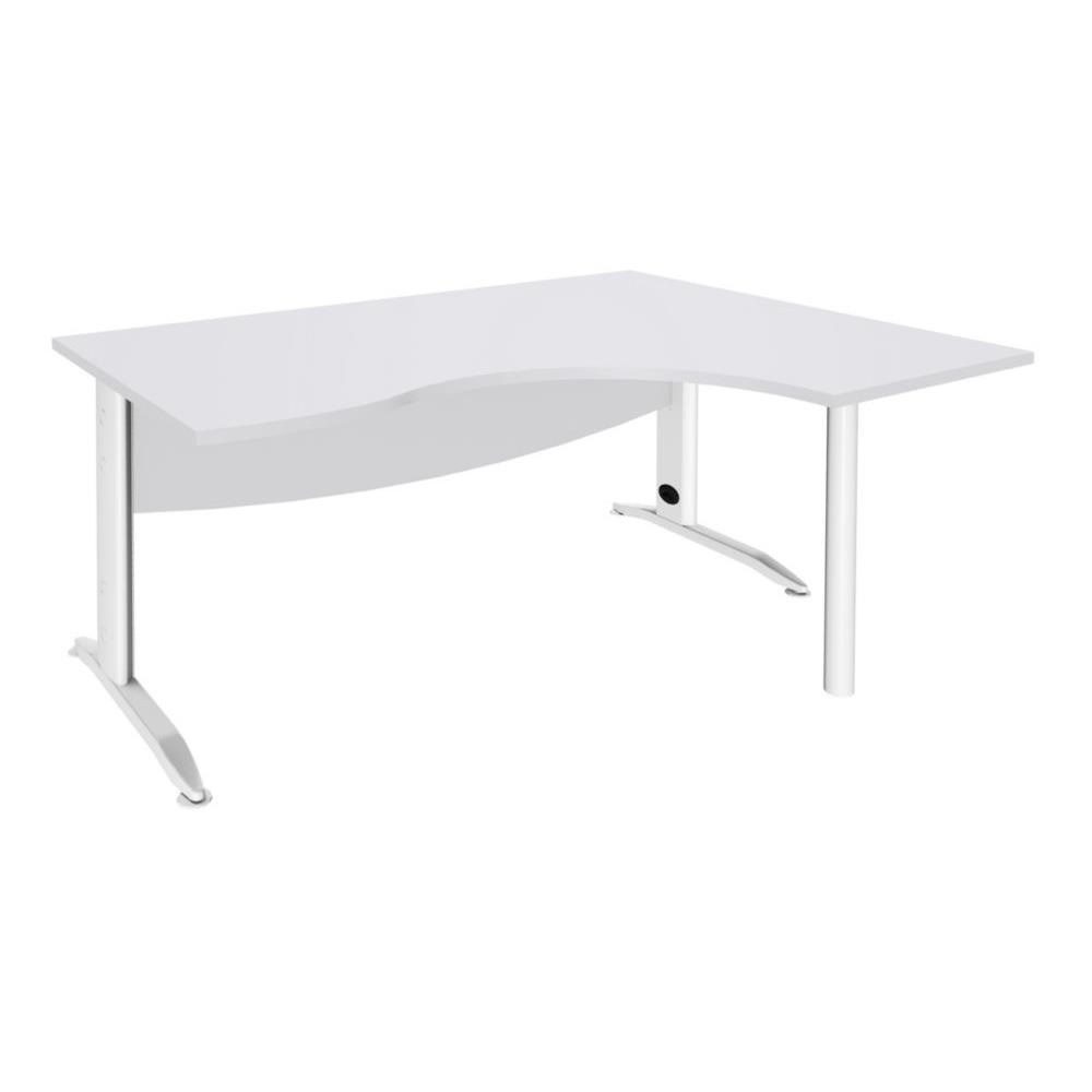 Bureau compact retour � droite Impact m�tal 2 - L 160 x P 120 cm - plateau blanc - pieds L blancs