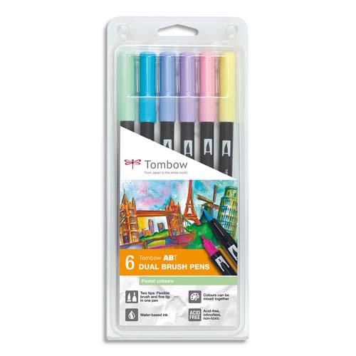 Feutres Tombow ABT double pointe - pinceau + fine - couleurs pastels assortis - bote de 6