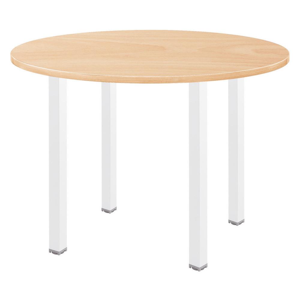 Table ronde Tempo - L 100 x 100 cm - plateau htre - 4 pieds carrs blanc