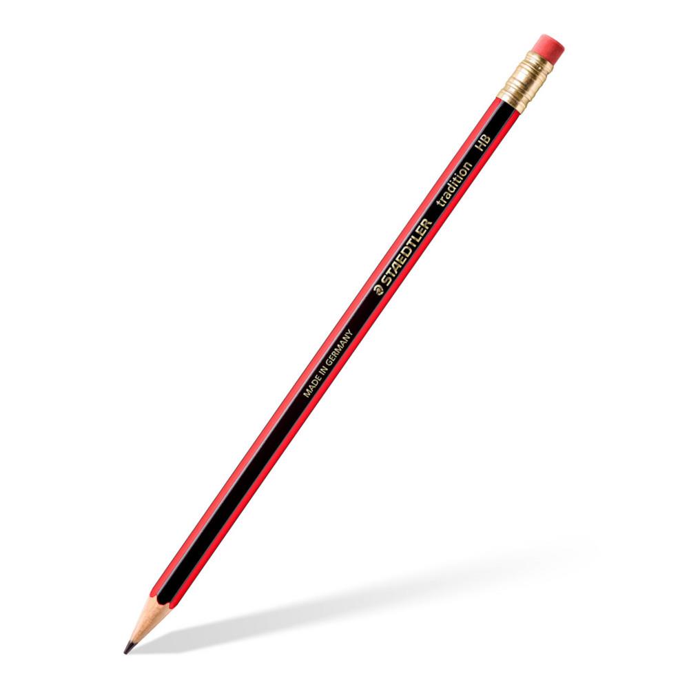 Tradition Crayon de papier avec gomme mine HB corps hexagonal noir et rouge - paquet 12 units