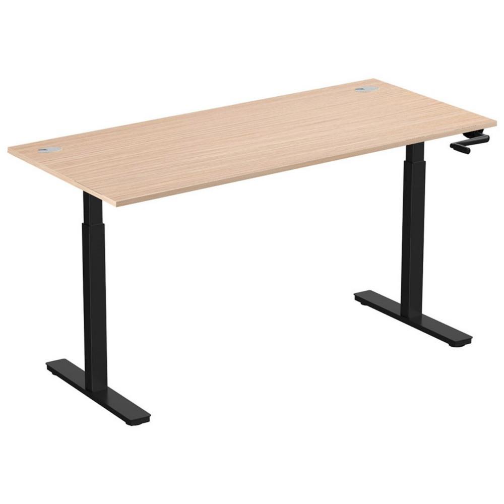 Bureau Assis-Debout Nova  Manivelle L.180 x P.80 cm - Plateau avec Obturateurs Htre - Pieds mtal Noir