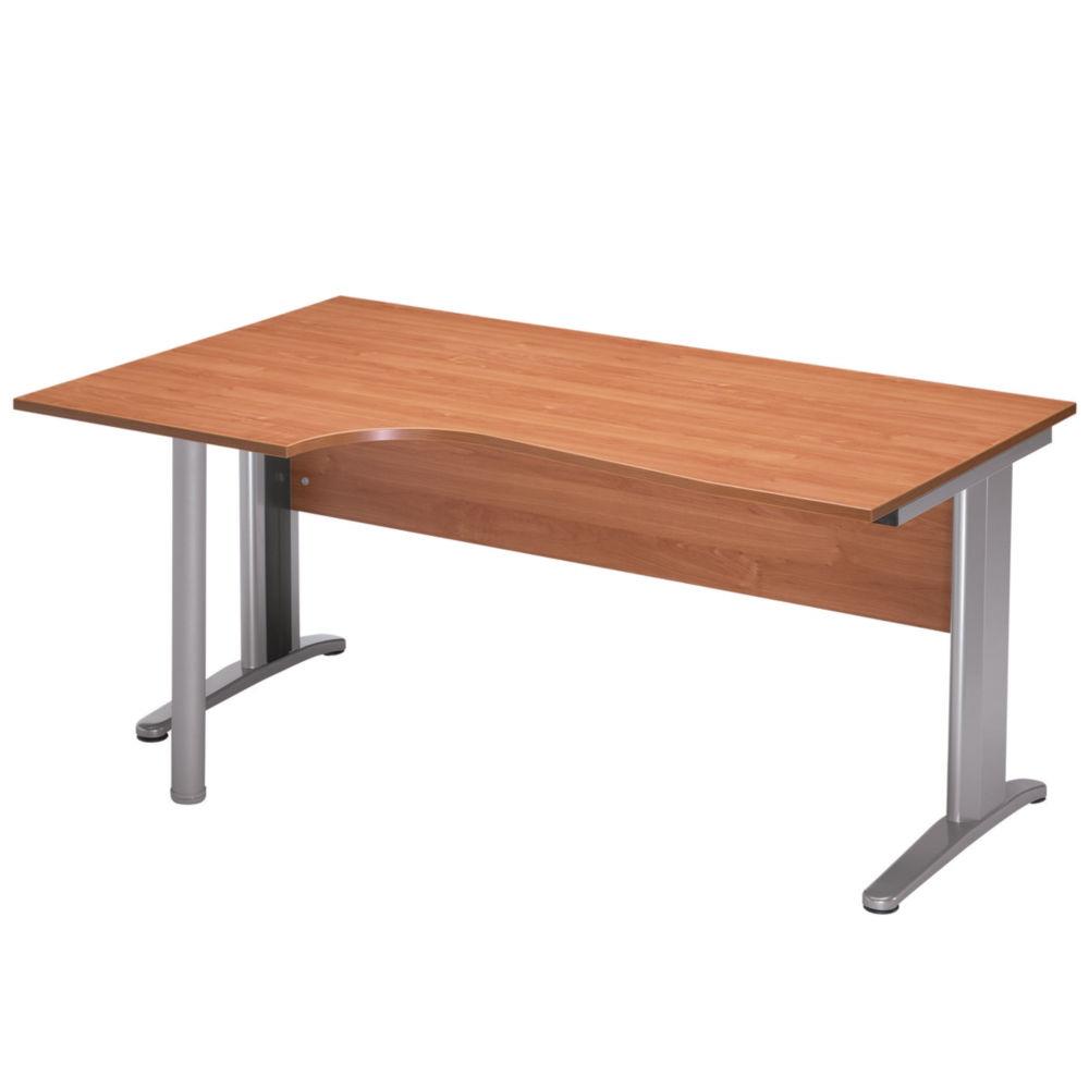 Bureau d'angle compact retour � gauche Pulse Bois - L160 x P100 cm - Plateau Aulne - Pieds L Aluminium