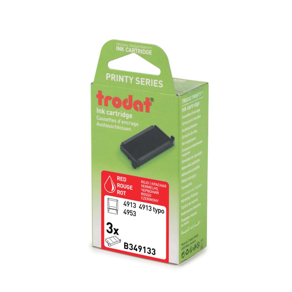 Cassette d'encre Trodat de rechange pour tampon Printy 4913 - Lot de 3 - Rouge