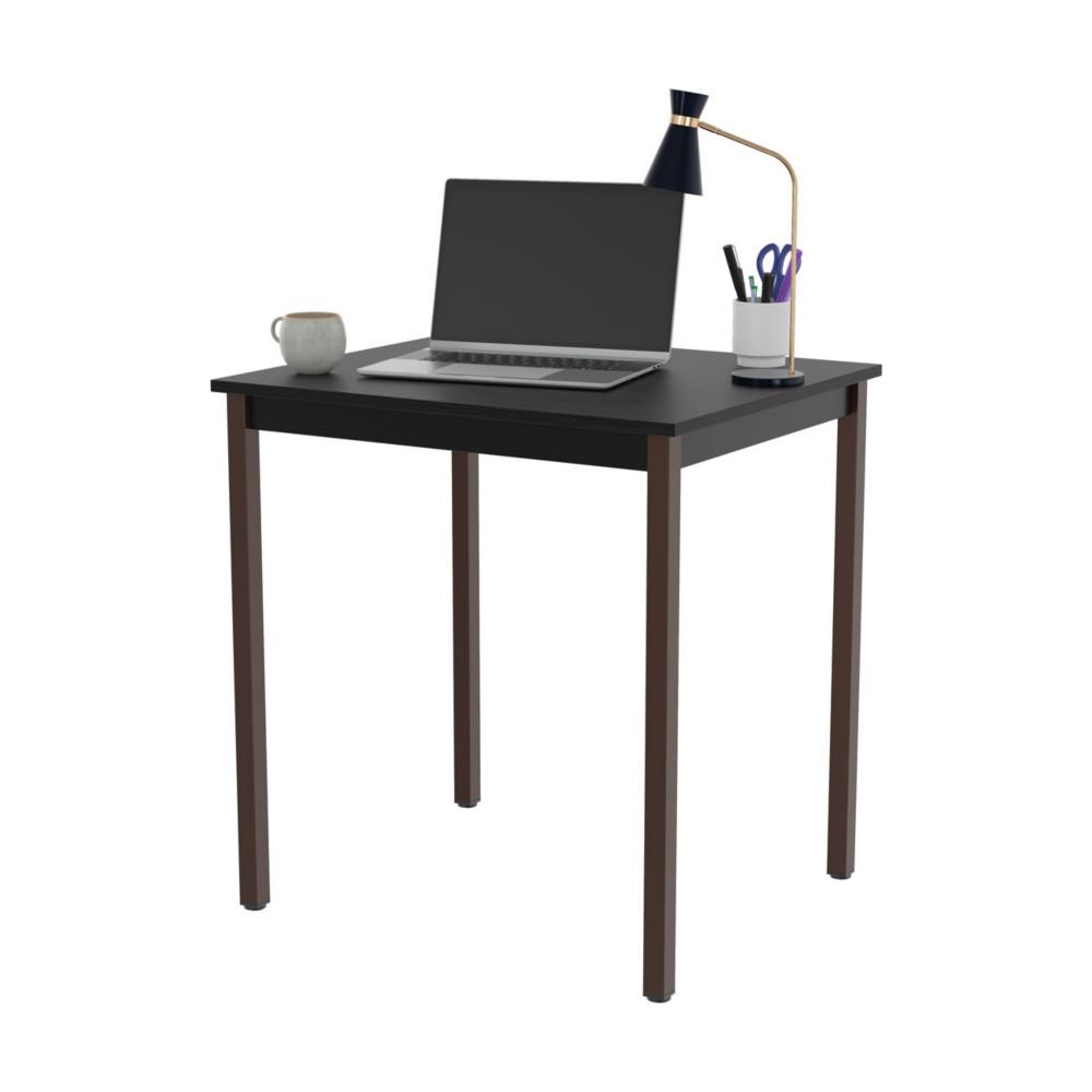 Table polyvalente rectangle - L 70 x P 60 cm - plateau noir - pieds bruns