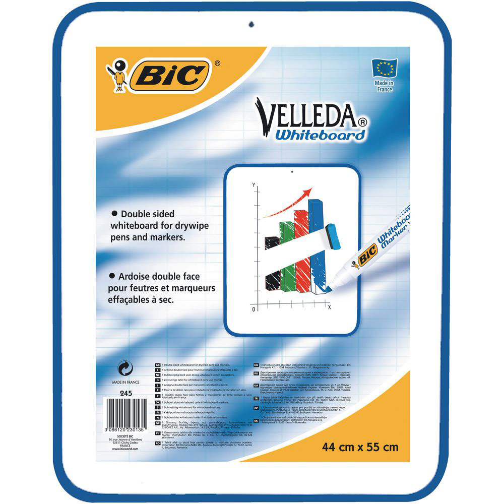 Tableau blanc Velleda - 55 x 44 cm - double-face - effaable  sec