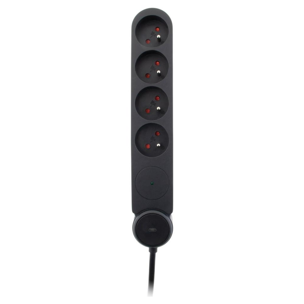 Multiprise Bloc Zenitech de 4 prises secteur en ligne IOTA - Avec interrupteur lumineux - Parafoudre - C�ble de 1,4 m - Noir