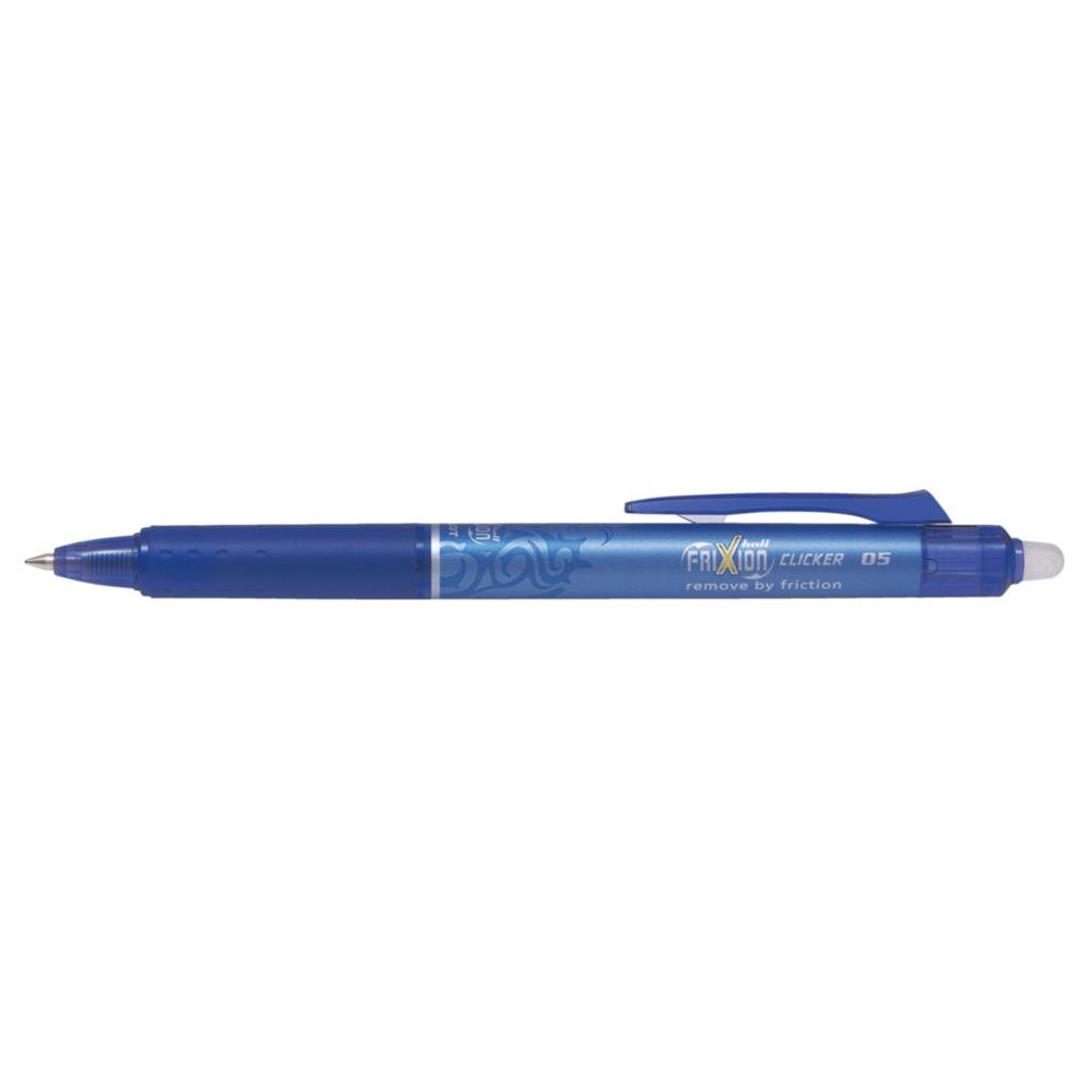 Stylo  encre gel rtractable Pilot FriXion Ball Clicker - pointe moyenne - avec zone de prhension - corps bleu - encre bleue