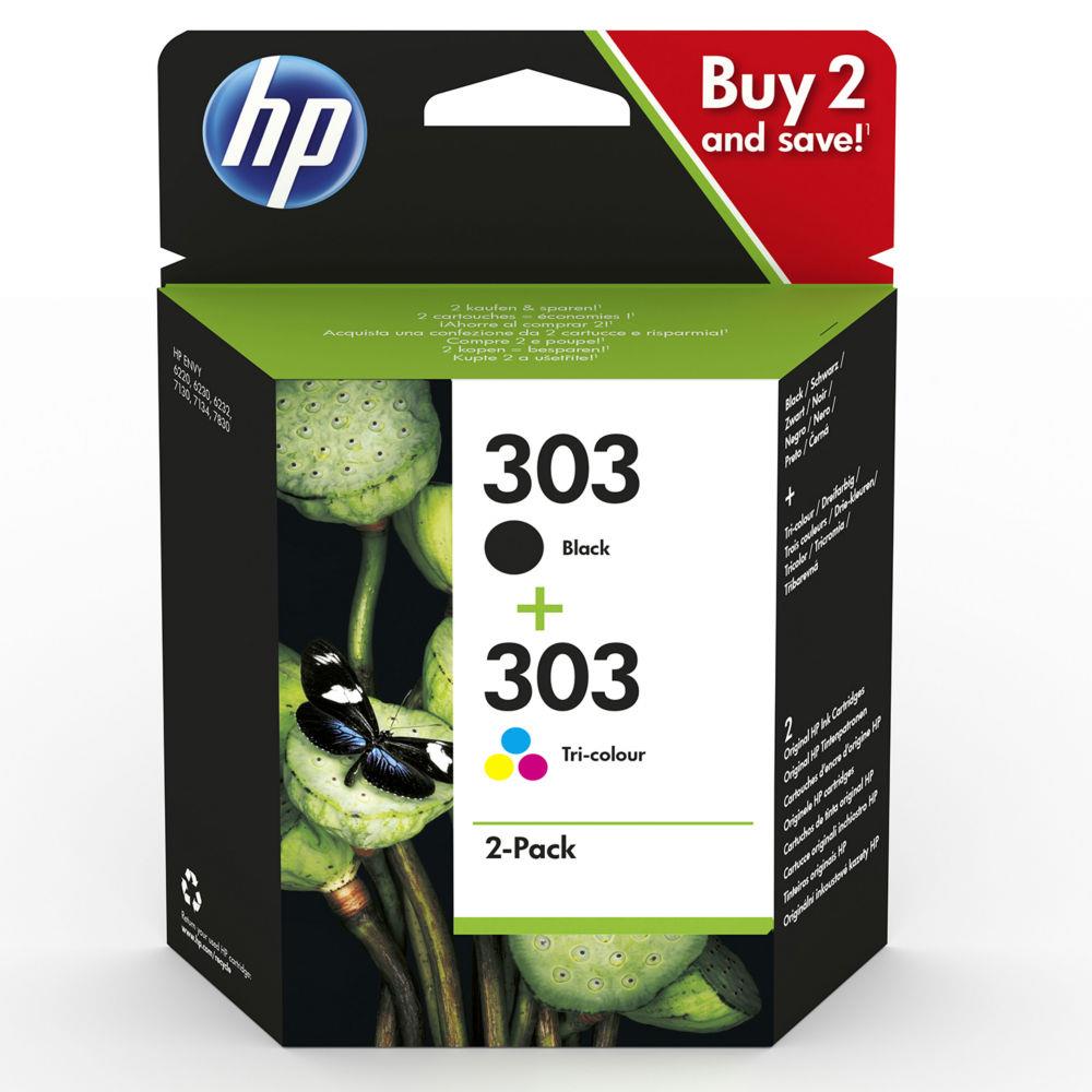 Cartouches pour imprimantes - Hp pack de 2 cartouches authentiques d'encre noire/trois couleurs 303