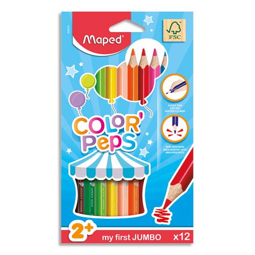 Bote Maped de 12 maxi crayons de couleur ColorPeps assortis, mine 4,7 mm