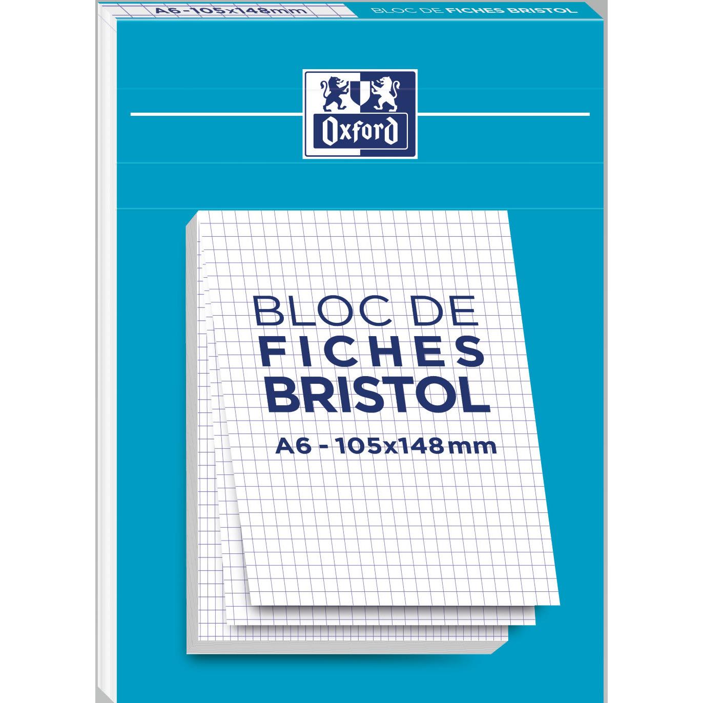 Bloc 30 fiches Oxford Bristol 2.0 - A6 105 x 148mm non perfores - blanc quadrill 5x5