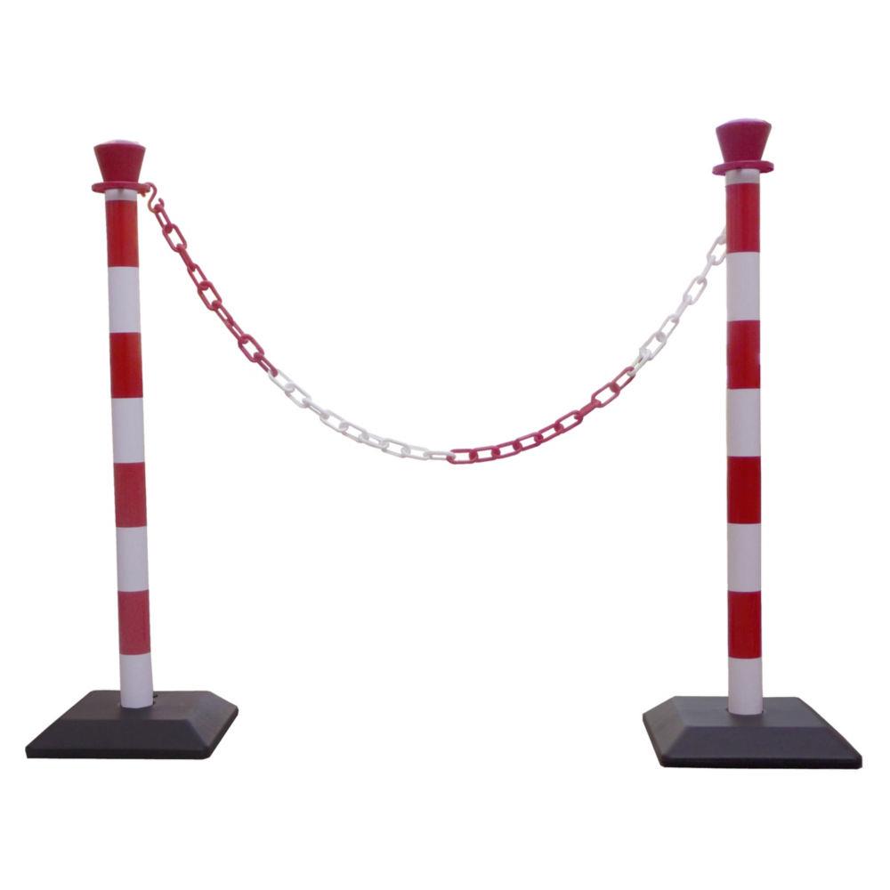 Kit 2 poteaux de signalisation - base leste + 1 chane de 2 m - rouge et blanc