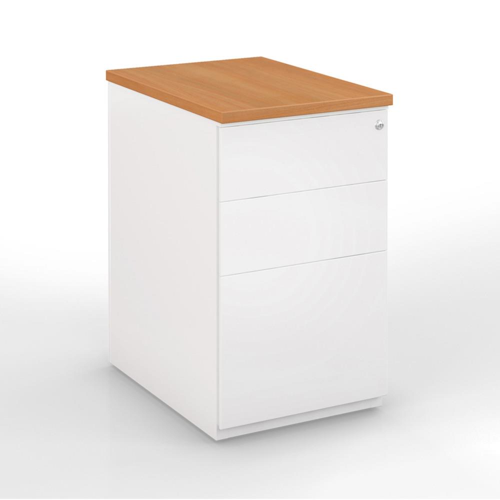 Caisson hauteur bureau mtal - NF Environnement - blanc top htre - H72 x L 42 x P 60 cm