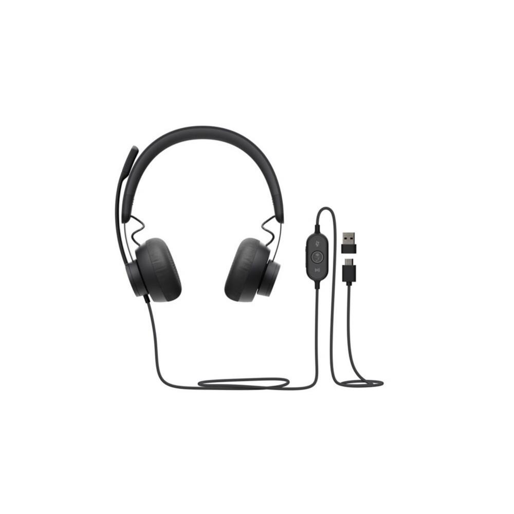 Casque filaire Logitech Duo ZONE WIRED MS USB-C/A - Anti-bruit - T�l�commande sur le fil - Certifi� Teams - Noir