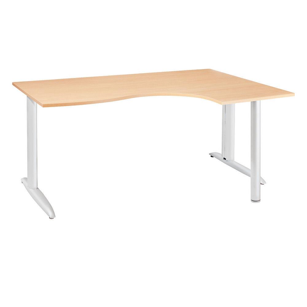Bureau compact retour � droite Tempo - L 180 x P 120 cm - plateau h�tre - pieds L blancs