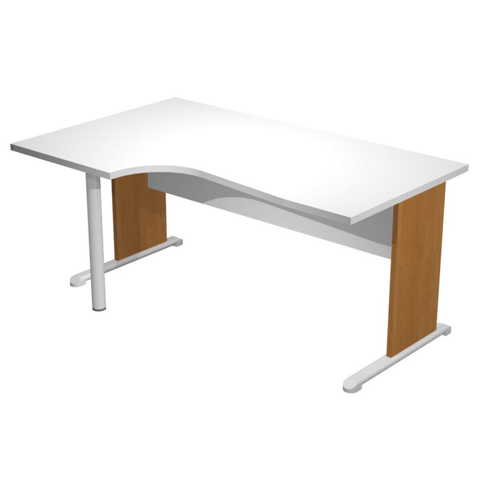 Bureau d'angle compact retour  gauche Pulse Bois - L160 x P100 cm - Plateau Blanc - Pieds L aulne
