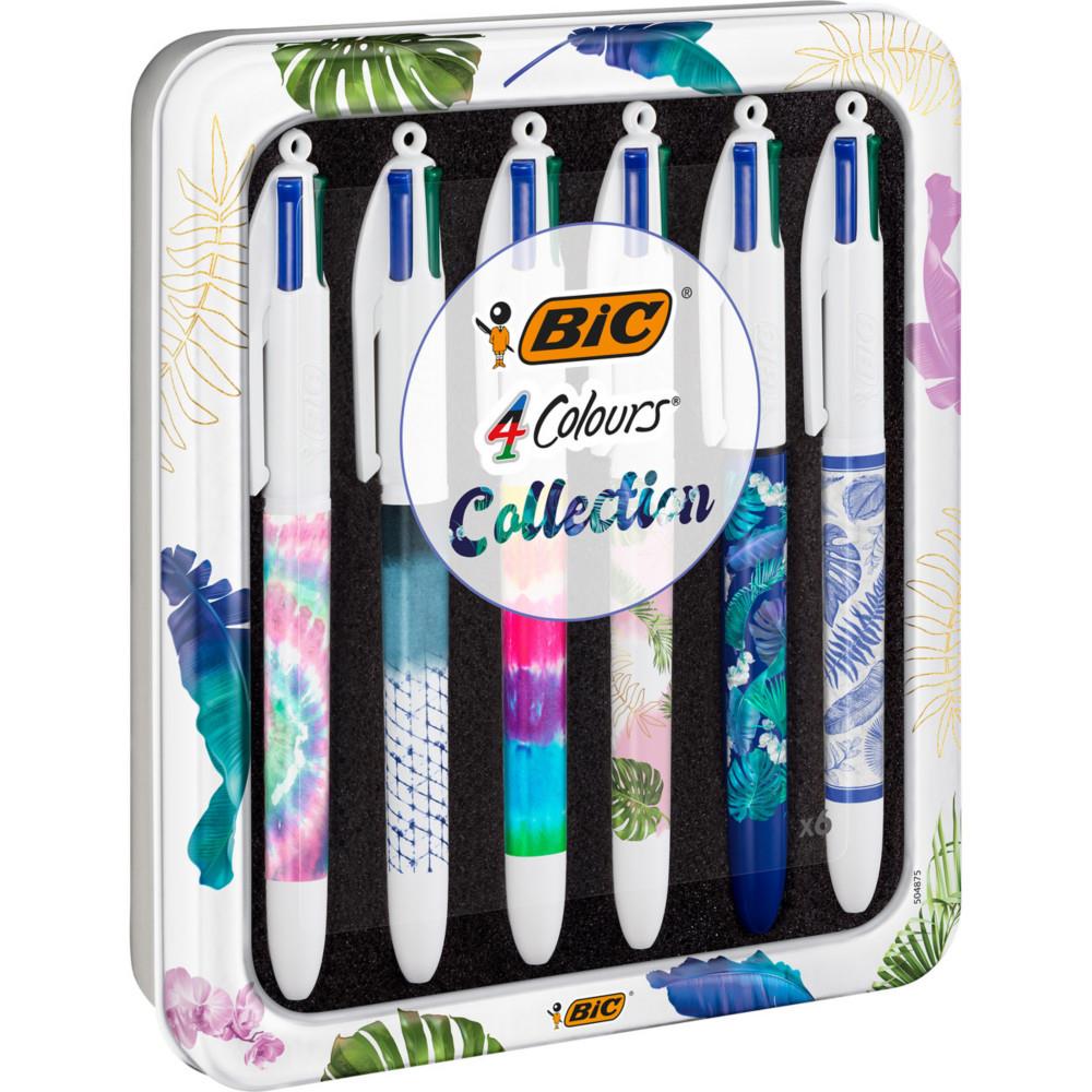 Stylo bille BIC 4 Couleurs rtractable pointe moyenne 1 mm  - Smooth Pro collection - Bote de 6