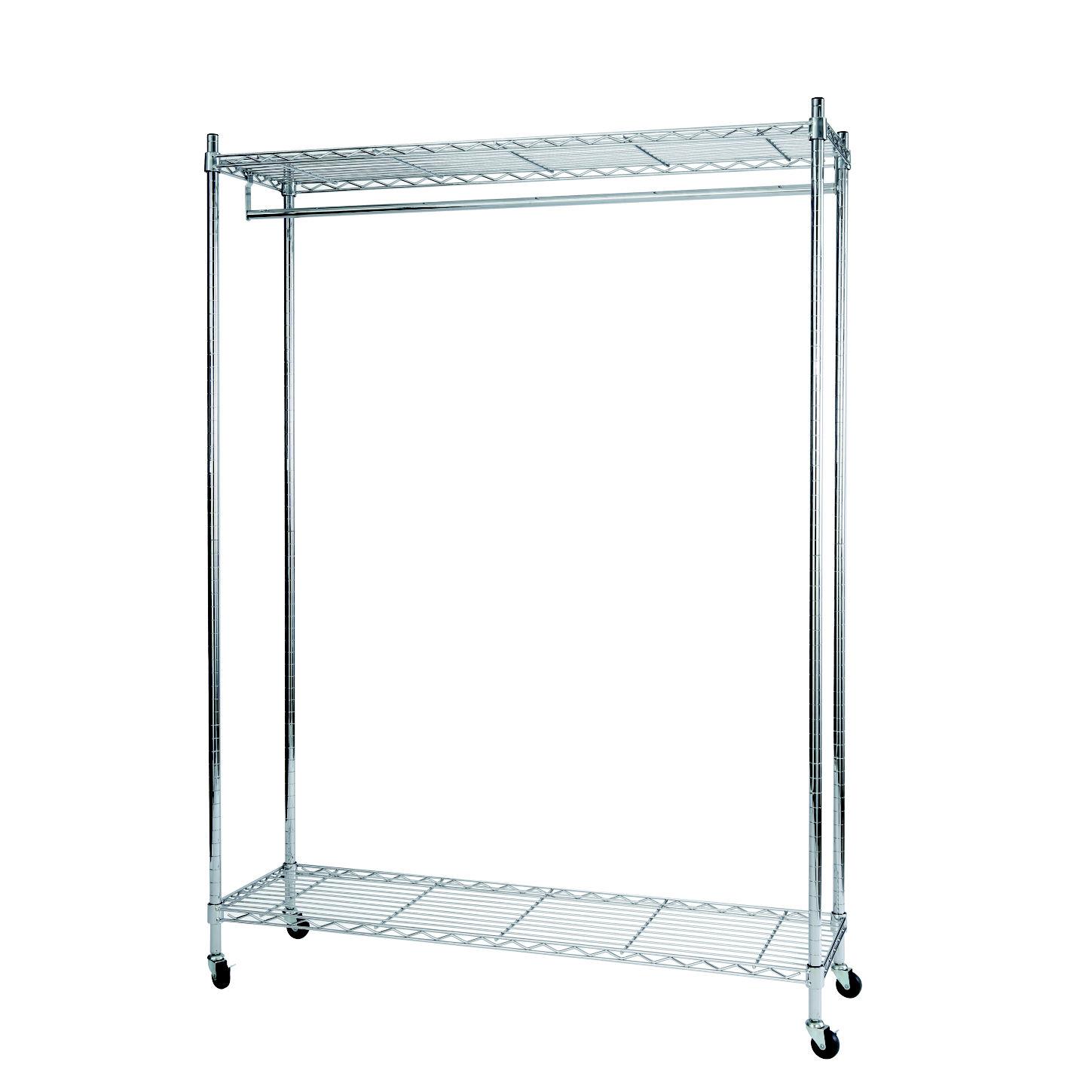 Vestiaire portant mobile Alba - en fil mtal chrom - capacit 70 kg 26 cintres - 2 tagres - L89 x H168 x P35 cm