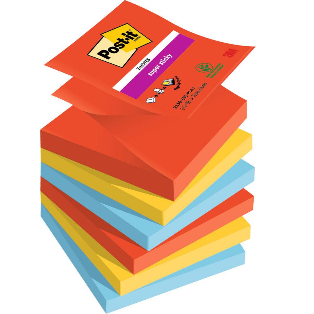 Z-Notes repositionnables Post-it Playful 76 x 76 mm coloris assorties - 6 blocs de 90 feuilles