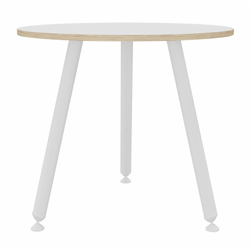 Table ronde Knot o 80 cm - 3 pieds mtal inclins - Blanc - Bords Chne
