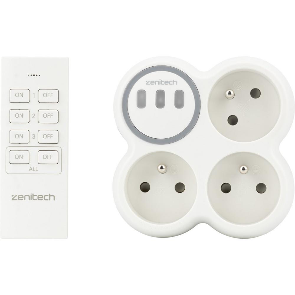 Prise �lectrique Zenitech triplite murale Bolea avec t�l�commande -2300 W - Blanc