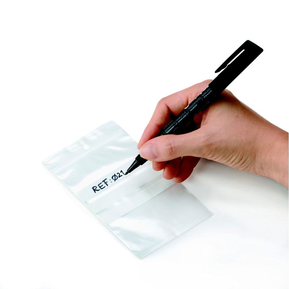 Sachet plastique Raja  fermeture zip et bande d'criture - 6 x 8 cm - Epaisseur 50 microns - Transparent (carton 1000 units)