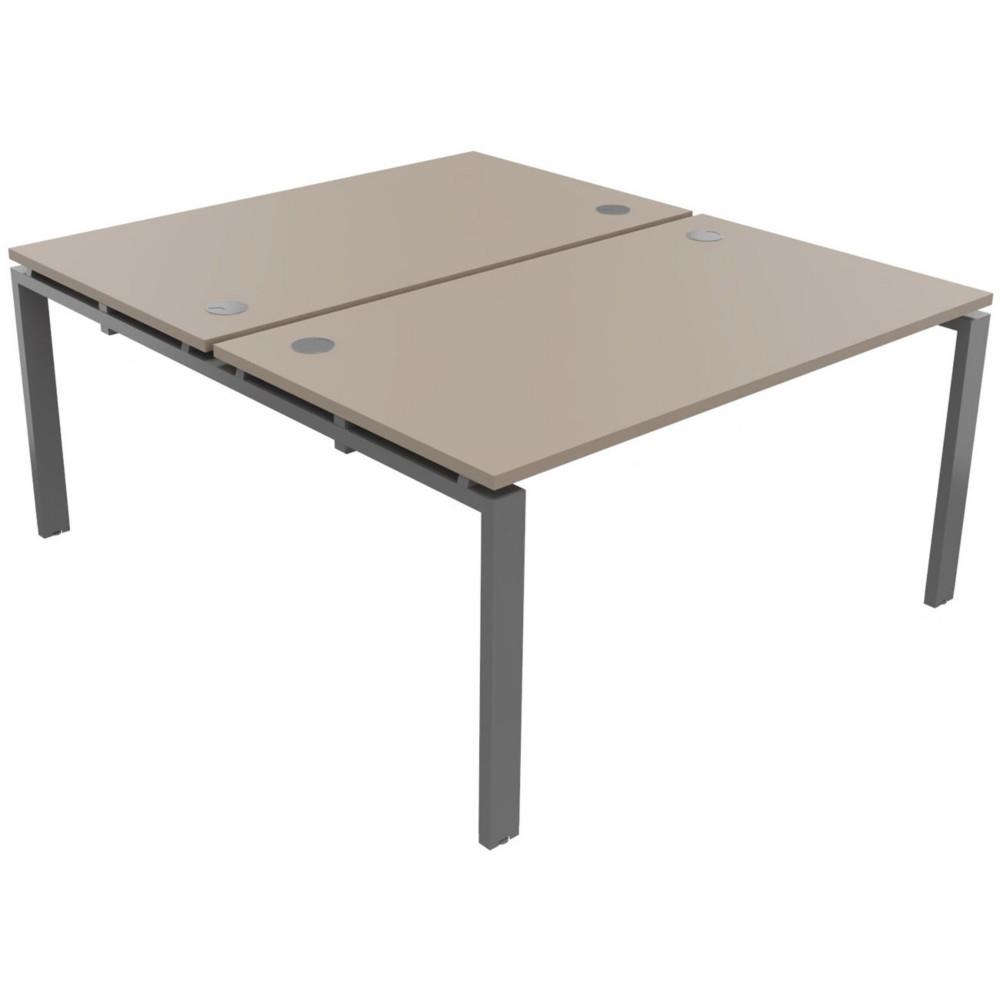 Ensemble 2 postes droits E-link L 140 x P 163 cm - Plateau Argile  - 4 pieds Aluminium