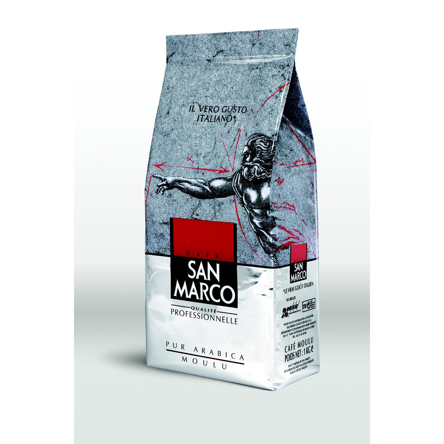 Caf moulu extra fin San Marco 100% Arabica - Intensit 7 - Paquet 1kg