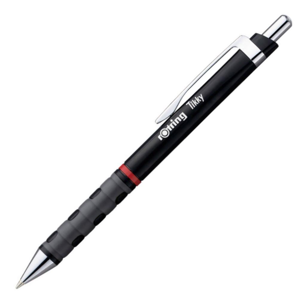 Stylo bille rtractable pointe moyenne avec grip Rotring Tikky - Corps noir - Encre bleue