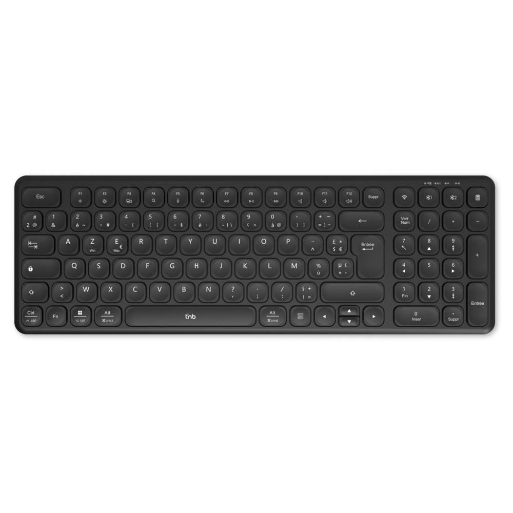 Clavier Compact TNB Slim Pro sans fil rechargeable - Bluetooth et Dongle USB-A 2,4 GHz - AZERTY - Noir