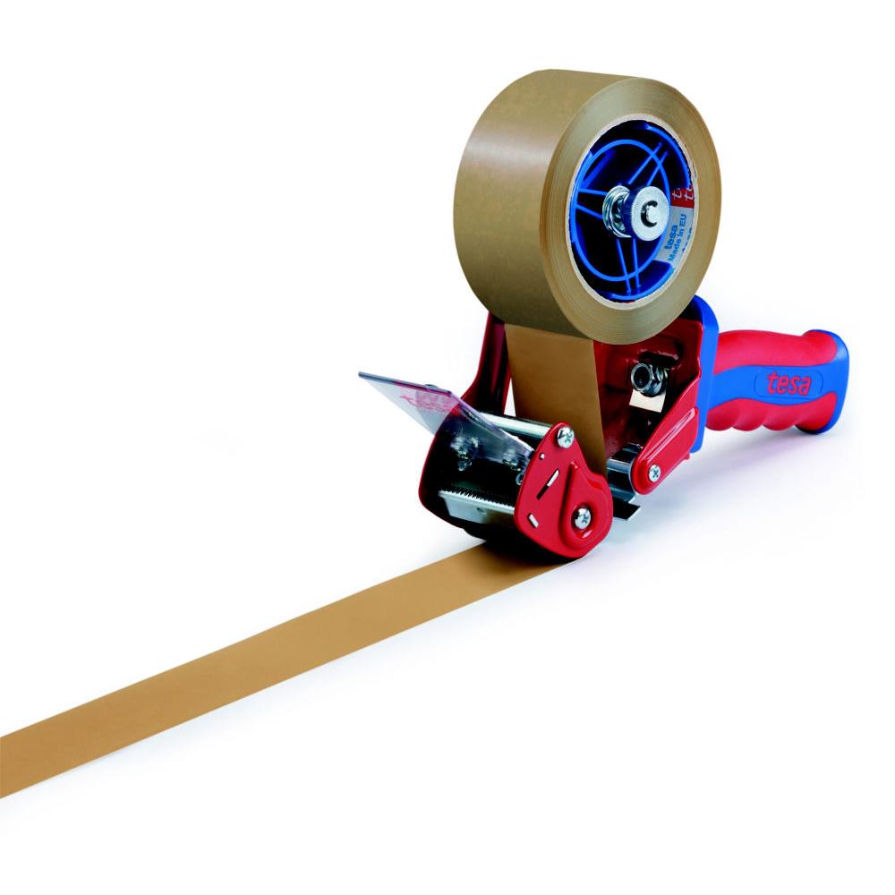 Dvidoir manuel Tesa pour rouleau de ruban adhsif jusqu' 50 mm de large avec poigne pistolet - Bleu et rouge