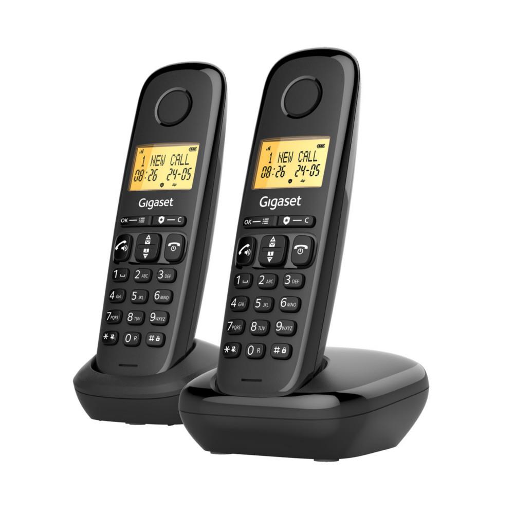 T�l�phone sans fil Gigaset DECT Basic 100 Duo - Fonction mains libres - Noir
