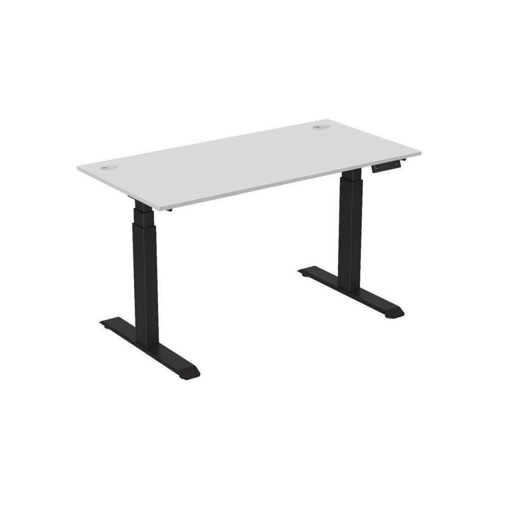 Bureau �lectrique hauteur r�glable Nova L160 cm plateau Blanc - pieds m�tal Noir