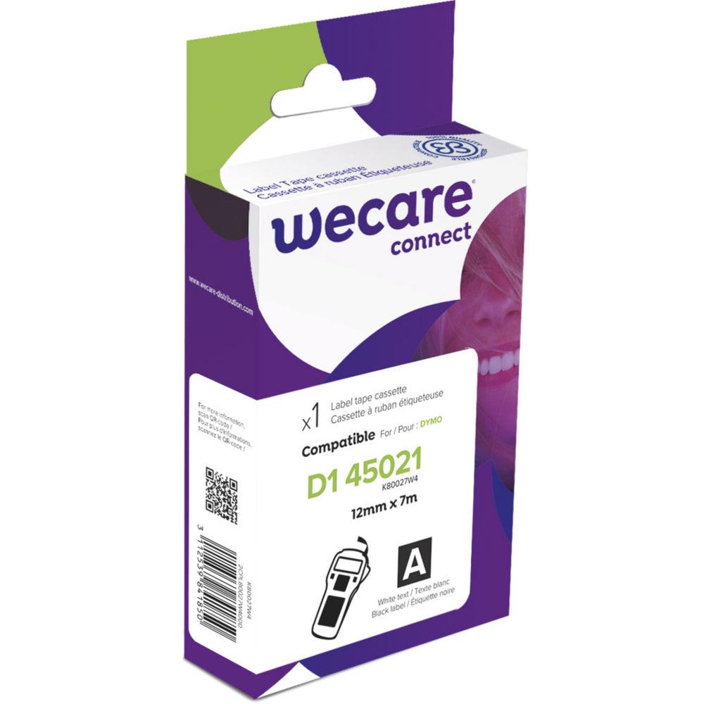 Ruban D1 12 mm Wecare compatible Dymo 45021 criture blanche sur fond noir