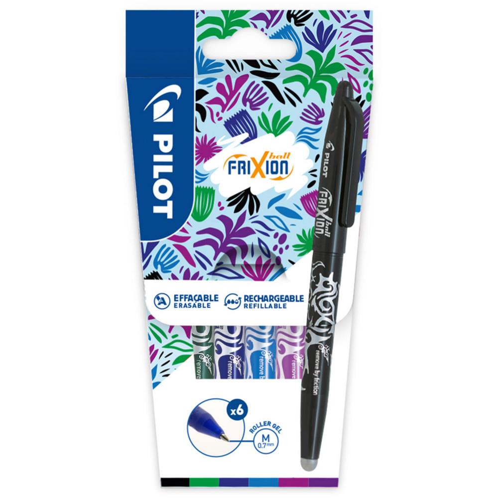 Roller encre gel effaable Pilot FriXion Ball pointe moyenne 0,7 mm - Pochette de 6 couleurs assorties tons froids