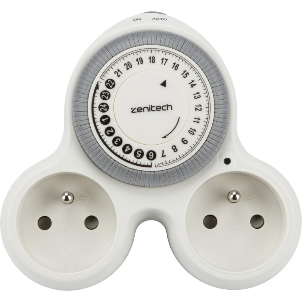 Prise �lectrique Zenitech biplite murale programmable Bolea - 16 A - Blanc