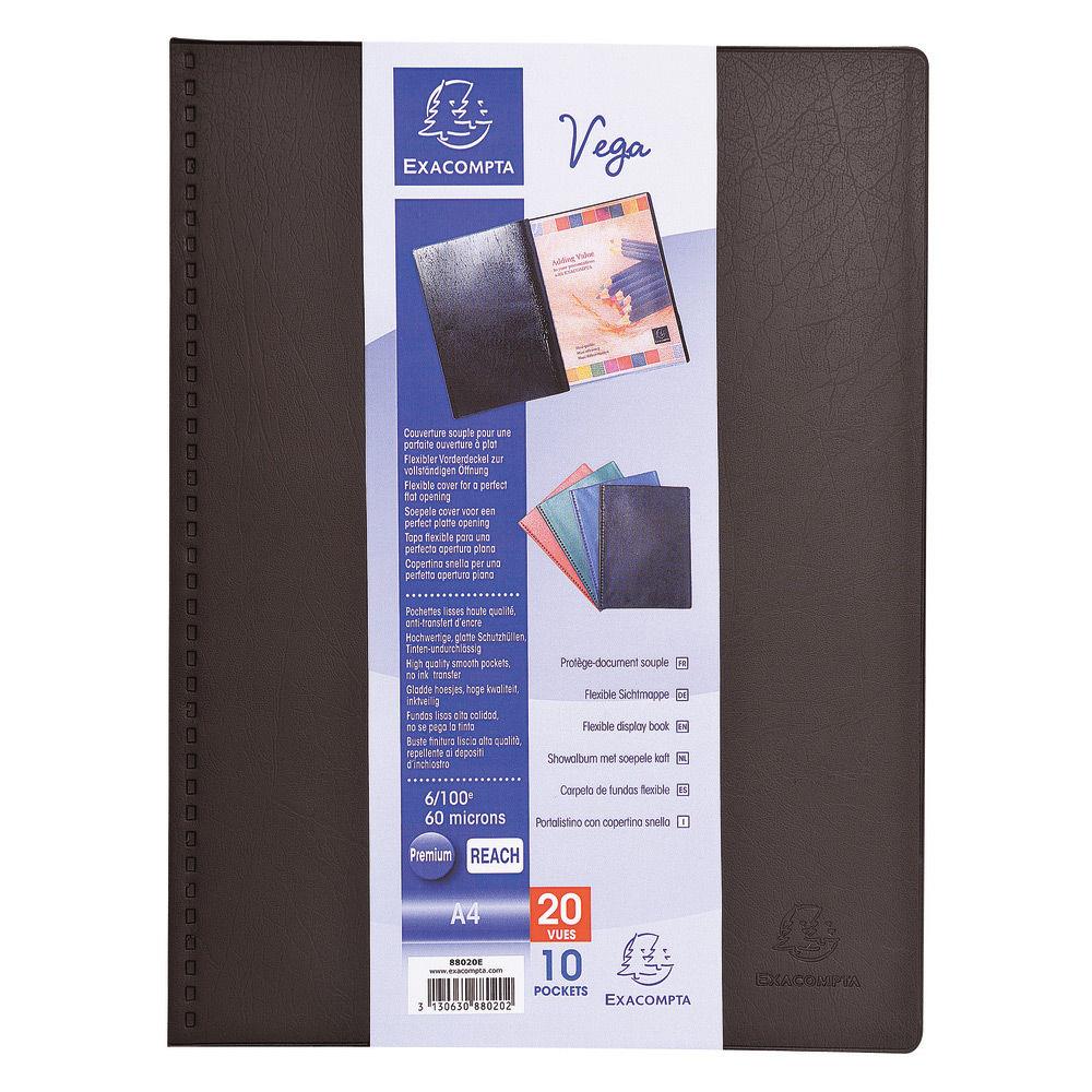 Porte-vue Exacompta Vega - format A4 - 20 pochettes - PVC - noir
