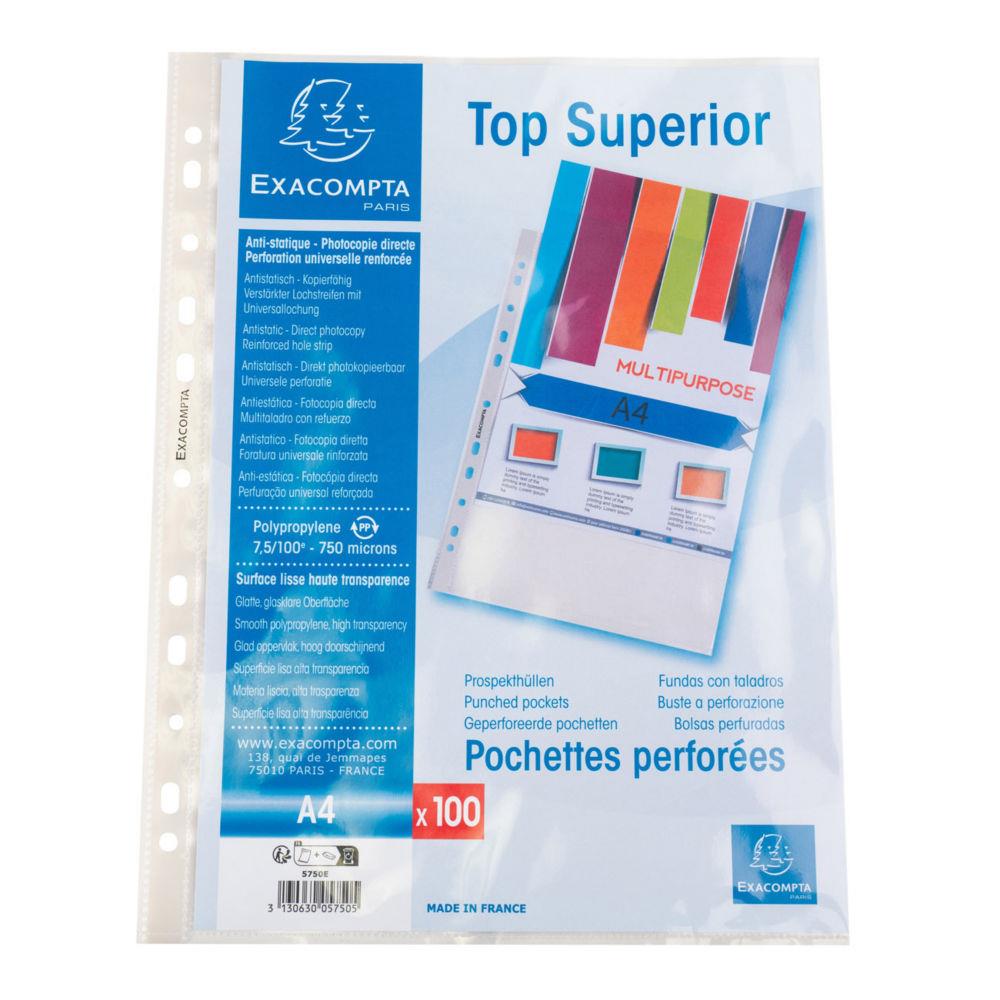 Pochette perfore Qualit+ A4 polypropylne 7,5/100e lisse Exacompta cristal - lot de 100