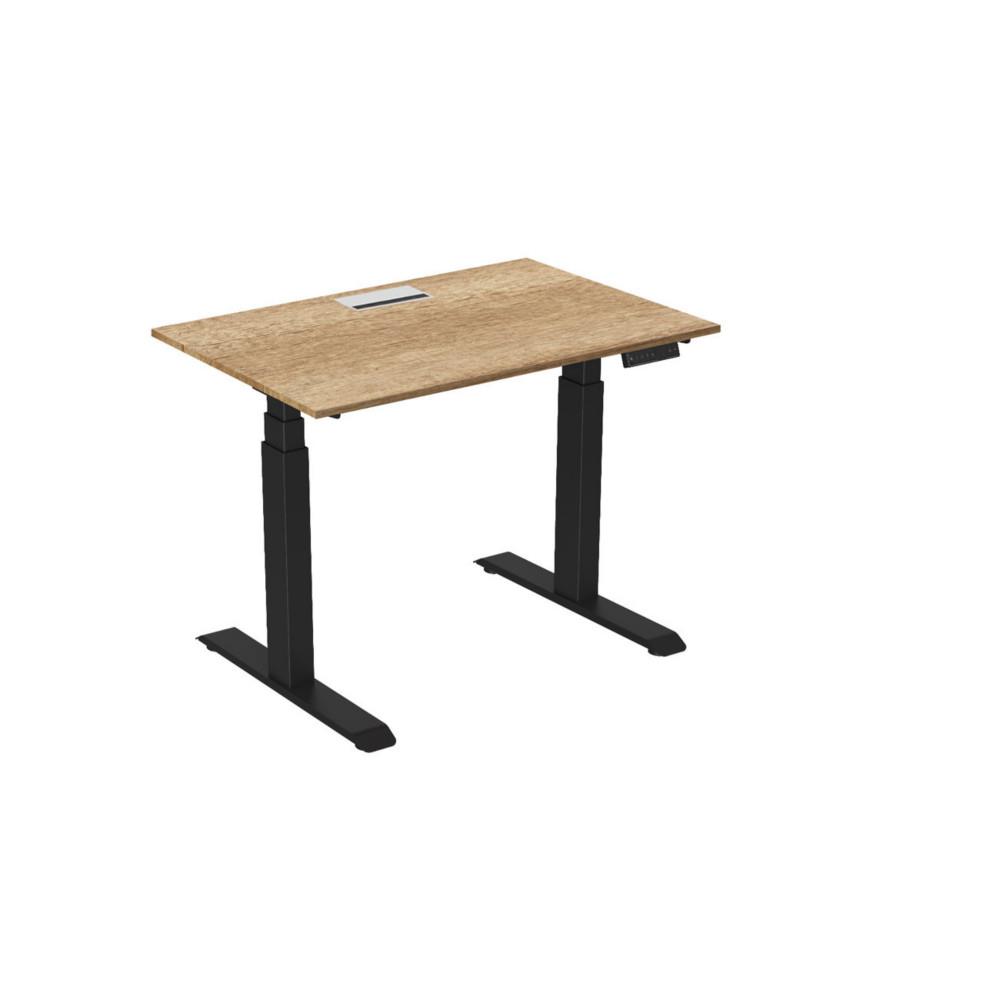 Bureau �lectrique hauteur r�glable Nova L120 cm plateau avec top access Ch�ne Nebraska - pieds m�tal Noir