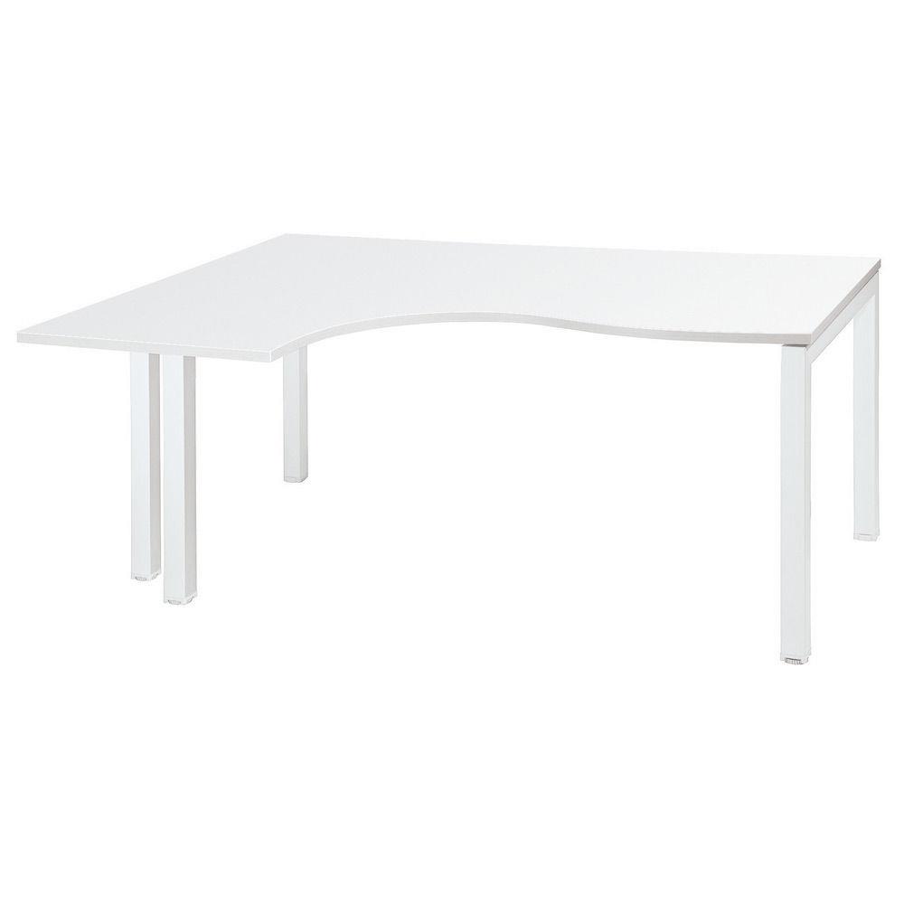 Bureau compact retour � gauche Tempo - L 180 x P 120 cm - plateau blanc - 4 pieds blancs