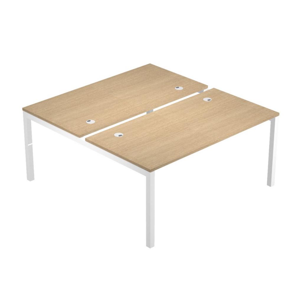 Bureau bench 2 postes Java 140 x 165 cm Plateau Ch�ne Pi�tement Arche Blanc