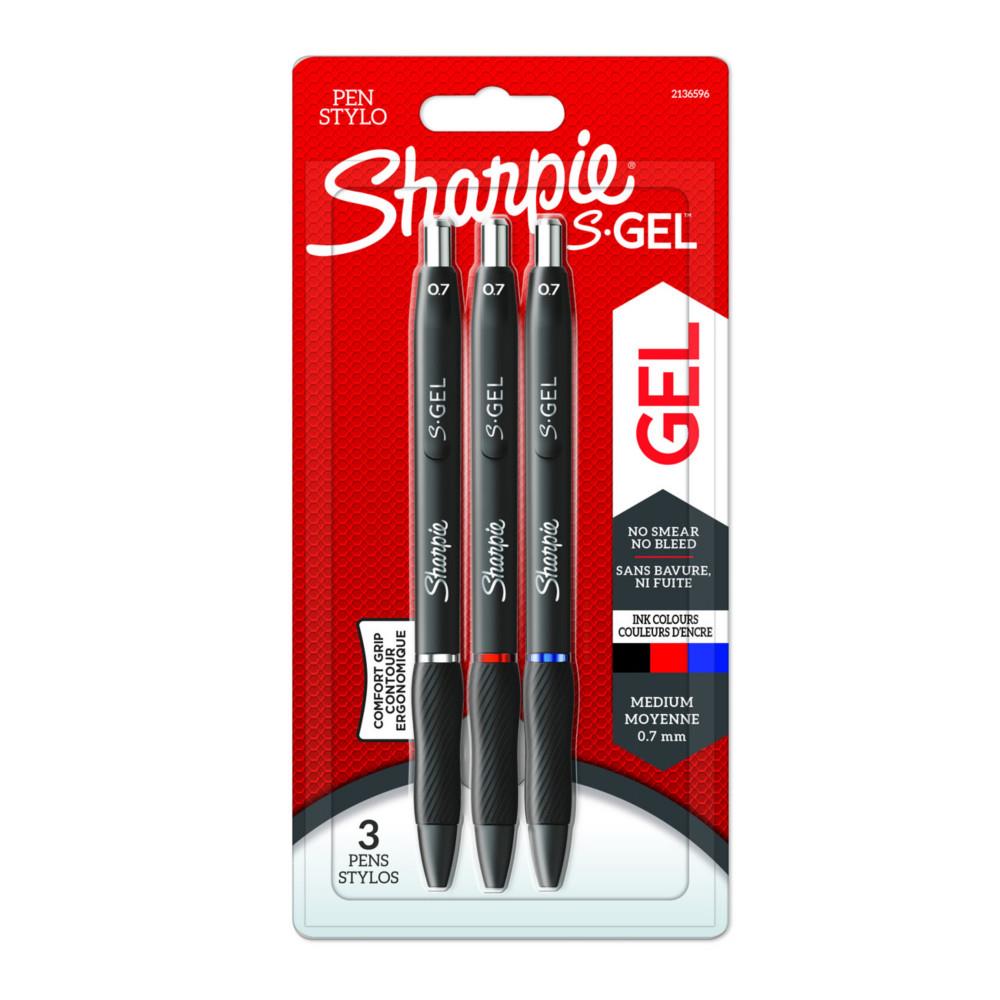 Stylo S-Gel rtractable Sharpie - pointe moyenne 0,7 mm - pochette de 3 assortis
