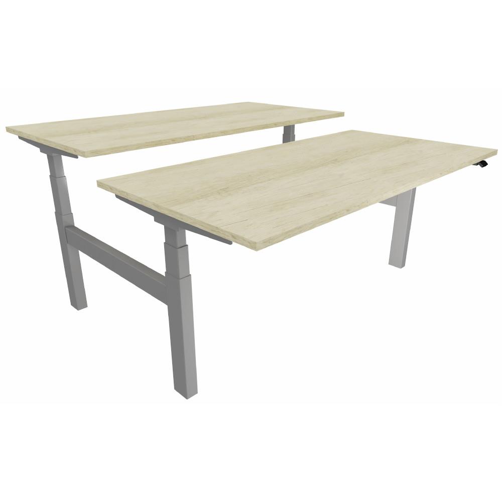 Bureau bench 2 postes assis-debout r�glage �lectrique Java 180 x 166 cm Plateau Ch�ne canadien Pi�tement Arche Aluminium