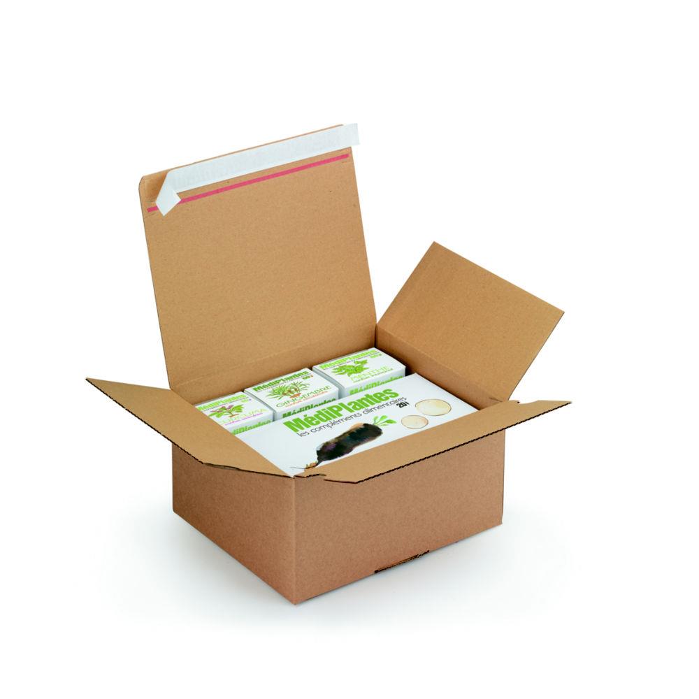 Caisse  montage instantan et fermeture adhsive en carton simple cannelure brun - L.int. 26 x l.22 x H.13 cm - Lot de 20