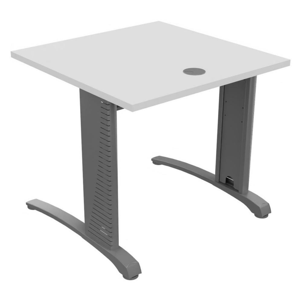 Bureau droit Triomphe 2 - L 80 x P 80 cm - plateau blanc - pieds L aluminium - embase aluminium