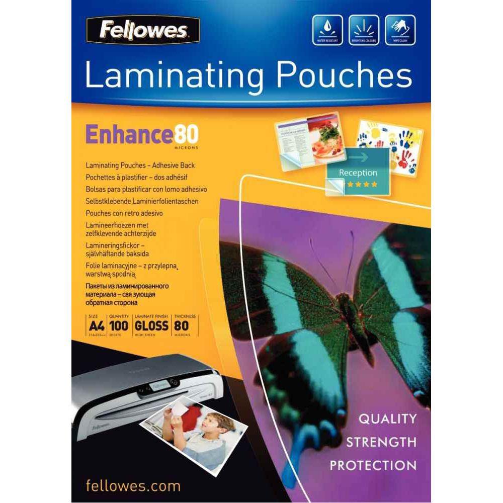 Pochettes Fellowes - A3 - 80 microns - dos adhsif - bote de 100
